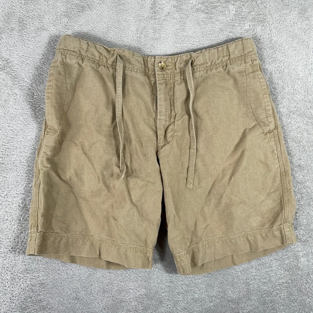 Banana Republic Shorts Mens 33 Khaki Linen Cotton Blend Drawstring Casual Beach
